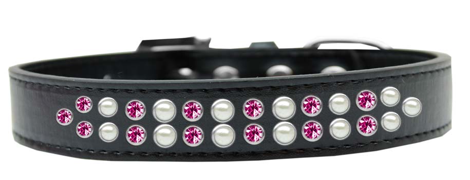 Two Row Pearl and Pink Crystal Size 20 Black Dog Collar